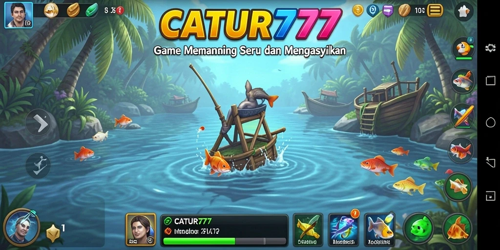 Tampilan gameplay CATUR777 dengan waktu memancing yang seru.