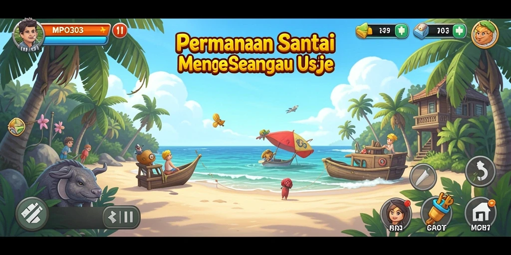 Screenshot MPO303 menampilkan gameplay yang cerah dan interaktif.