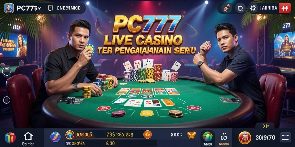 Screenshot gameplay Live Casino dengan dealer dan pemain aktif.
