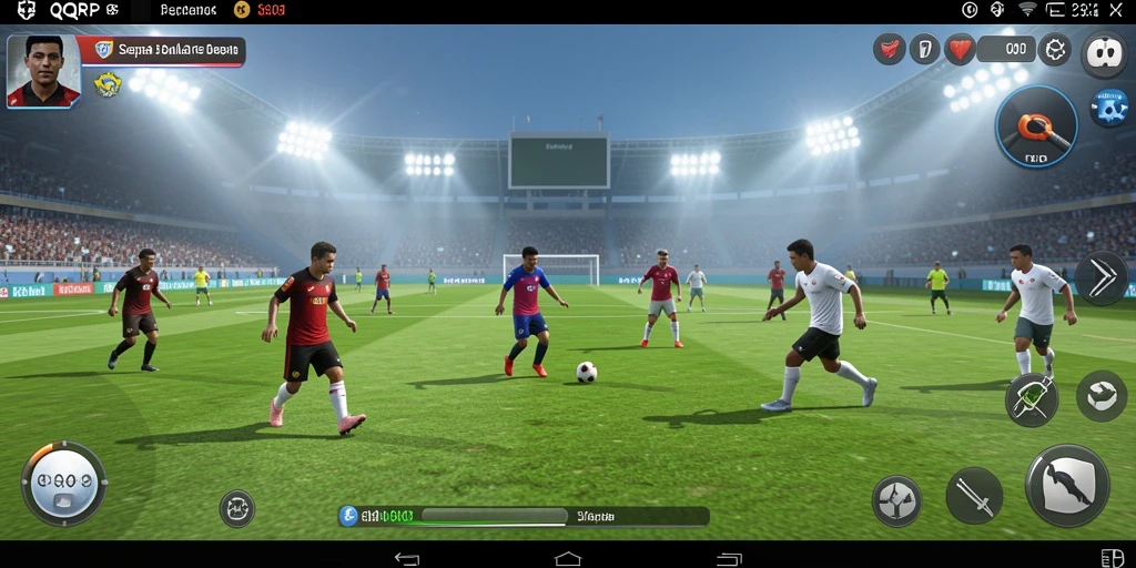 Tampilan gameplay seru dalam QQRP dengan aksi sepak bola mendebarkan.