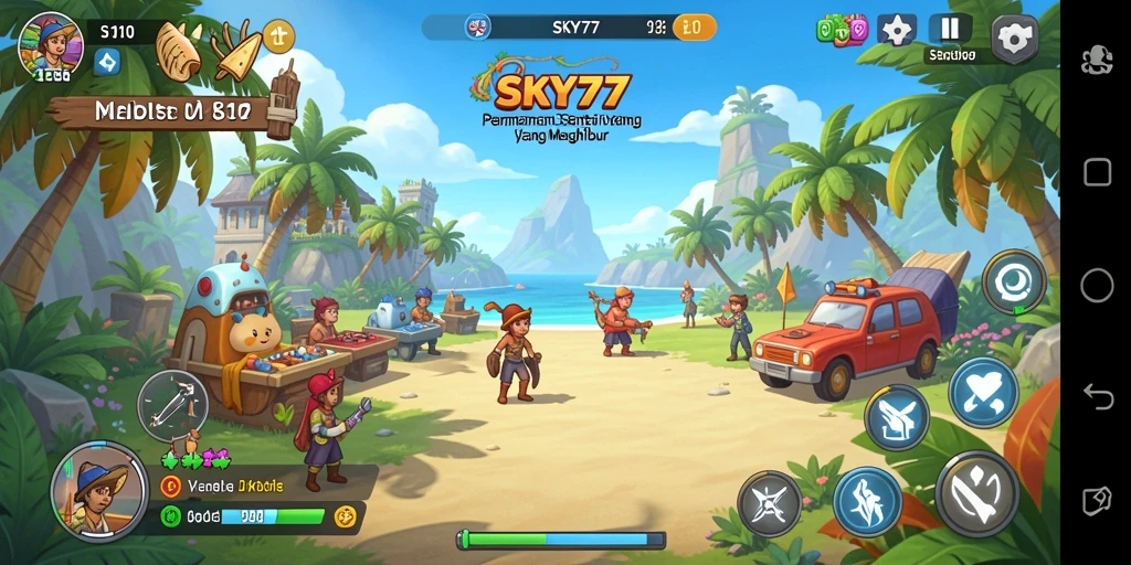 Tangkapan layar gameplay SKY77 yang cerah dan menghibur.