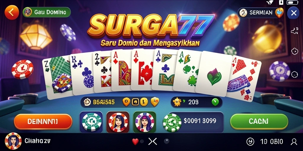 Tampilan gameplay seru dari SURGA77 yang menampilkan permainan Domino.